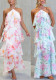 Women Spring Summer Layered Chiffon Printed Lace-Up Holiday Dress