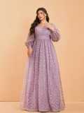 Women Plus Size Luxury Long Sleeve Sequin Formal Party Evening Gown Dress