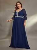 Women Plus Size Formal Party Luxury Deep V Neck Evening Gown Dress