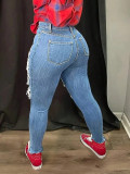 Women Casual Stretch Ripped Patchwork Denim Pants