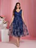Women Plus Size Sexy Deep V Sleeveless Slim Fit Formal Party Dress