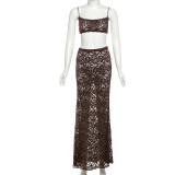 Copy Summer Women sexy hollow strap top and solid lace skirt two-piece suit