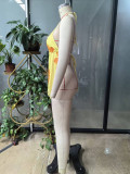 Women Holiday Style Printed Low Back Halter Neck Lace-Up Camisole Top