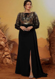 Women Plus Size Elegant Sequin Round Neck Long Sleeve Formal Party Gown Dress