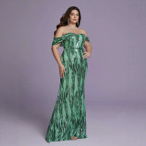 Women Plus Size Green Off Shoulder Mermaid Formal Party Evening Dress