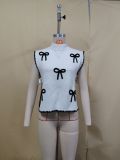 Women Round Neck Sleeveless Bow Print Knitted Top