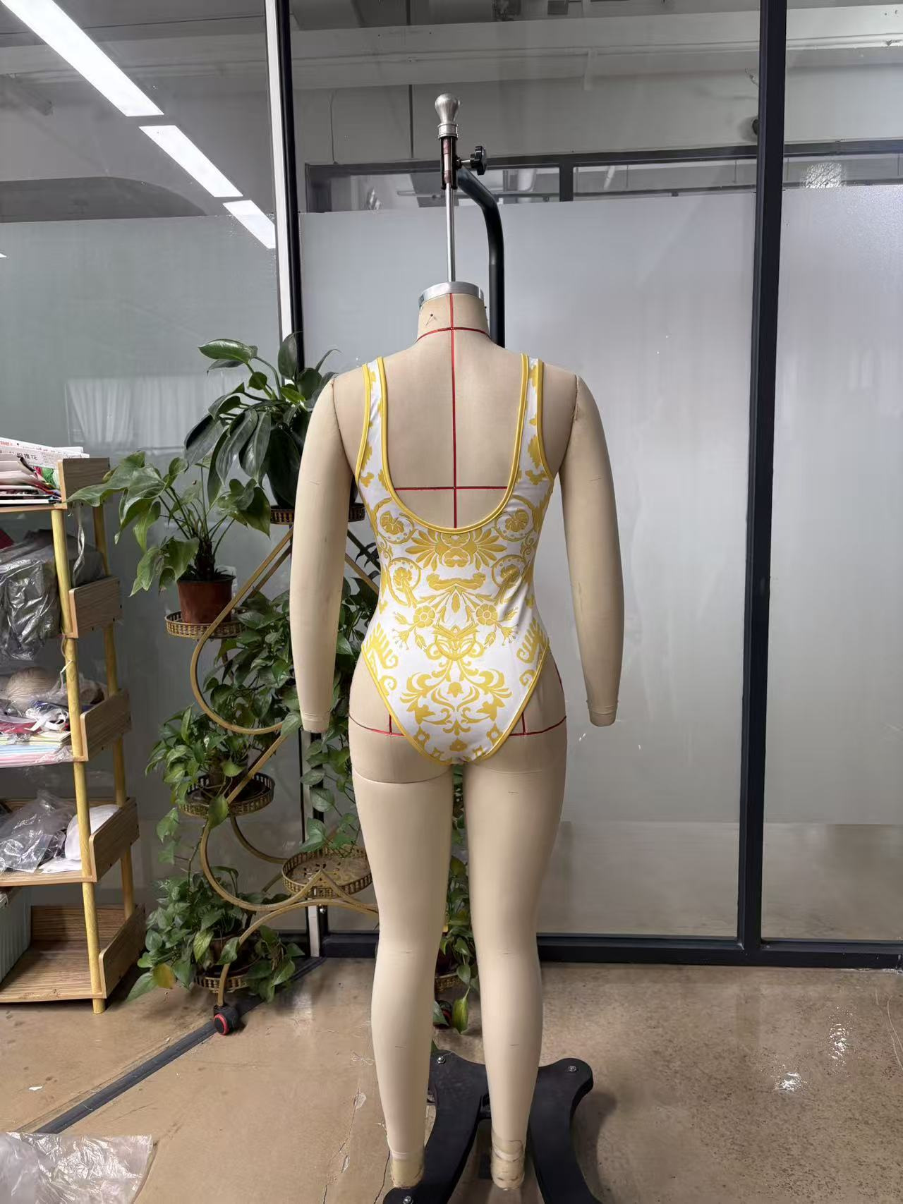 Printed Tight Fitting Low Back One-Piece Bodysuit