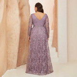 Women Plus Size Long Sleeve Split Slim Fit Formal Party Maxi Dress