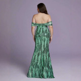 Women Plus Size Green Off Shoulder Mermaid Formal Party Evening Dress