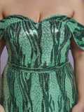 Women Plus Size Green Off Shoulder Mermaid Formal Party Evening Dress