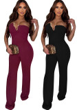 Women Fashion Sexy Slim Fit Solid Color Strapless Jumpsuit