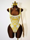 Women Sexy Printed Tight Fitting Low Back One-Piece Bodysuit