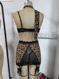 Women Leopard Print Contrast Lace Bra and Panty Lingerie Set