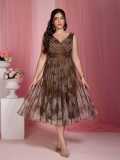 Women Plus Size Sexy Deep V Sleeveless Slim Fit Formal Party Dress