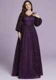 Women Plus Size Luxury Long Sleeve Sequin Formal Party Evening Gown Dress