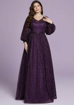 Women Plus Size Luxury Long Sleeve Sequin Formal Party Evening Gown Dress