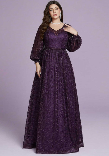 Women Plus Size Luxury Long Sleeve Sequin Formal Party Evening Gown Dress