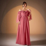 Women Plus Size Solid Color Slim Fit Big Hem Formal Party Evening Dress