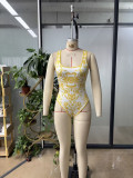 Women Sexy Printed Tight Fitting Low Back One-Piece Bodysuit