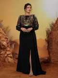 Women Plus Size Elegant Sequin Round Neck Long Sleeve Formal Party Gown Dress