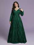 Women Plus Size Sexy V Neck Long Sleeve Elegant Formal Party Maxi Dress