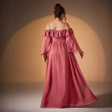 Women Plus Size Solid Color Slim Fit Big Hem Formal Party Evening Dress