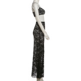 Copy Summer Women sexy hollow strap top and solid lace skirt two-piece suit
