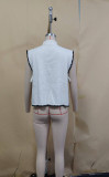 Women Round Neck Sleeveless Bow Print Knitted Top