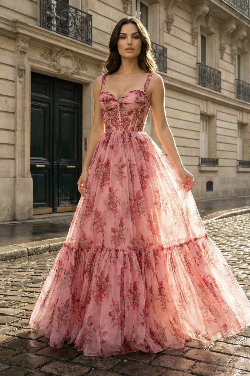Printed Strap Maxi Dress for Holiday Parties