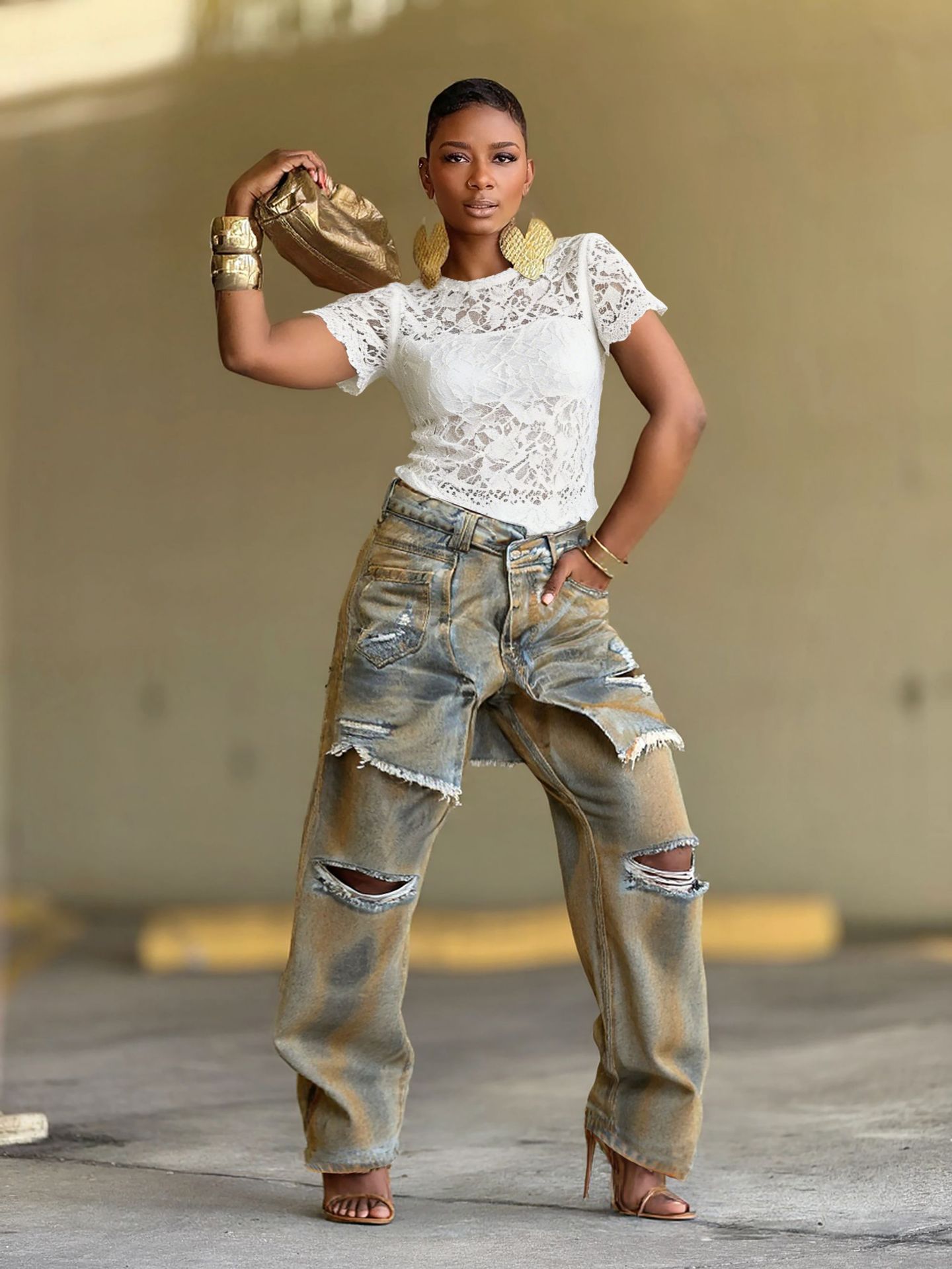 Irregular Ripped Denim Jeans for Casual Streetwear