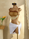 Women Multi-Layer Beaded Brown Bead Halter Neck Necklace