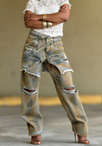 Women Irregular Ripped Denim Pant