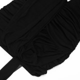 Women Spring/Summer Halter Neck Mesh Pleated V-Neck Backless Ribbon Dress
