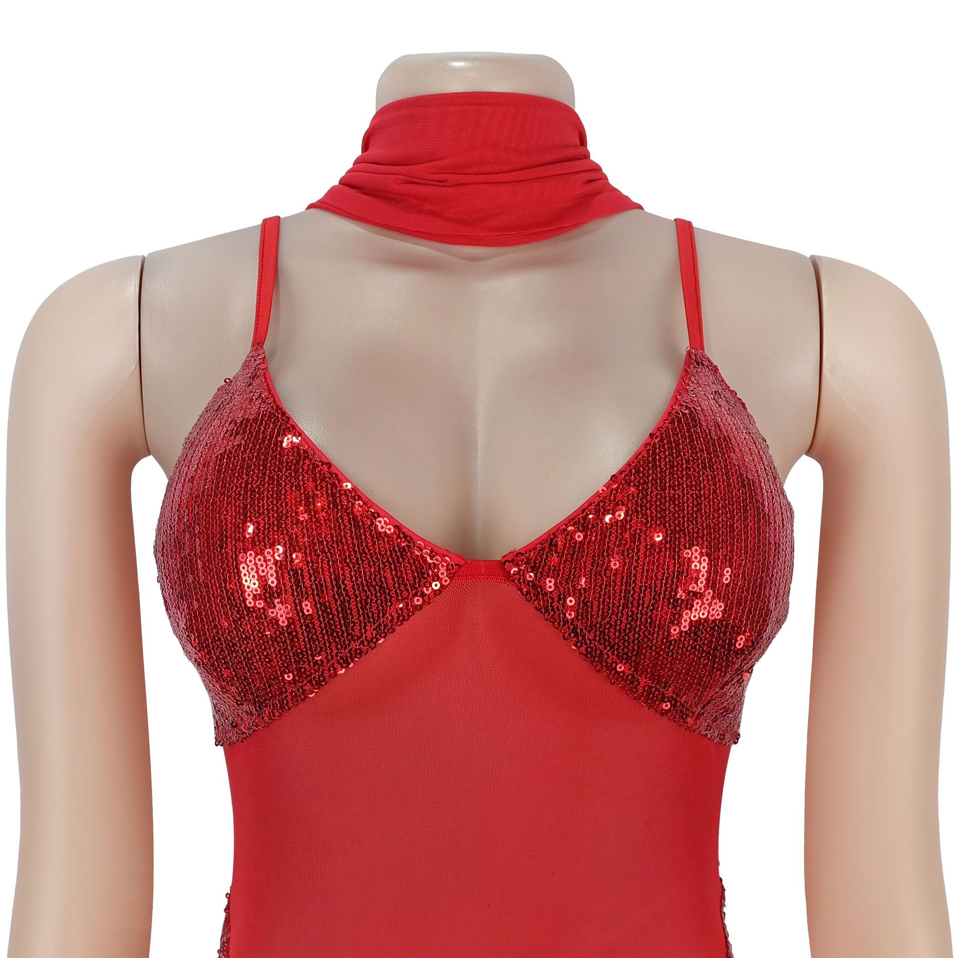 Mesh Camisole V-Neck Sequined Dress for Evening Parties
