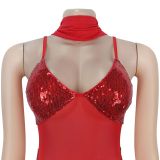 Women Sexy Mesh Camisole V-Neck Sequined Dress