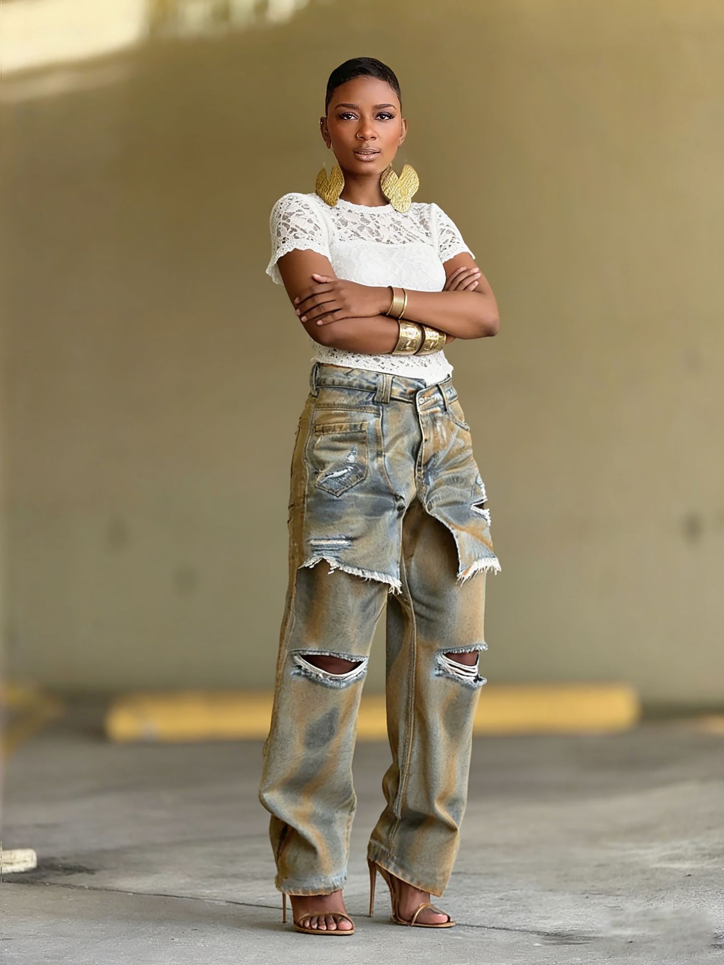 Irregular Ripped Denim Jeans for Casual Streetwear
