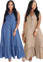 Women Casual Sleeveless Ruffle Holidays Turndown Collar Dress Women Casual Sleeveless Ruffle Holidays Turndown Collar Dress