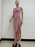 Women Party Sleeveless Halter Neck Backless Sequined Dress