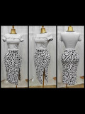 Women Top and Sexy Leopard Print Fur Bodycon Skirt Two-Piece Set