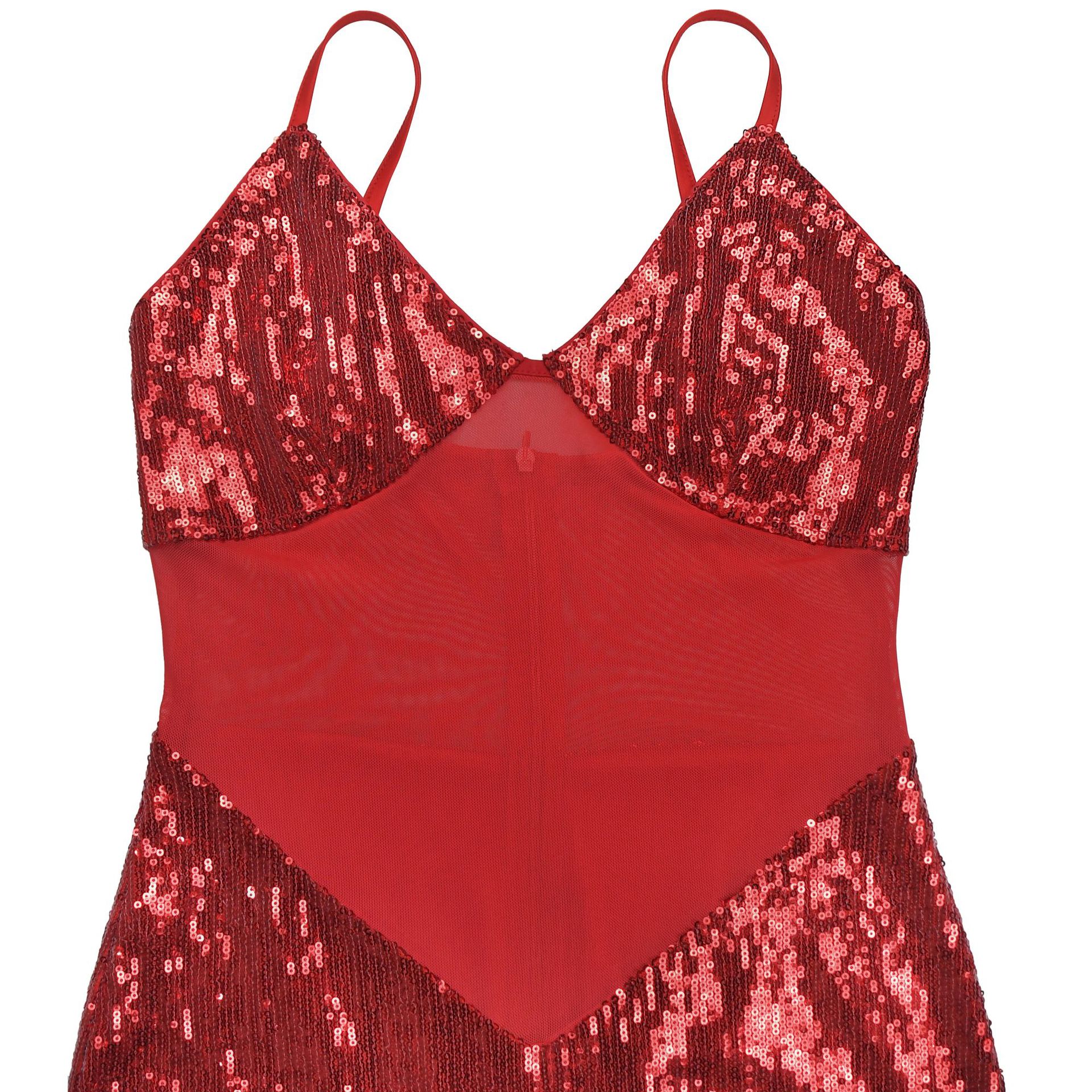 Mesh Camisole V-Neck Sequined Dress for Evening Parties