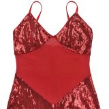 Women Sexy Mesh Camisole V-Neck Sequined Dress