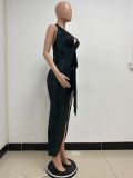 Women Party Sleeveless Halter Neck Backless Sequined Dress