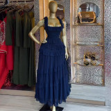 Women Summer Square Neck Ruffled Strap Dress