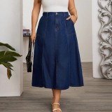 Plus Size Women Elastic Elegant Patchwork Denim Skirt
