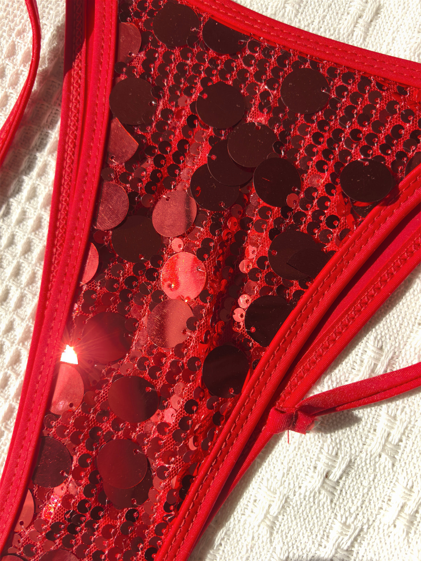 Lace-Up Backless Sequined Bikini Swimsuit for Pool Parties