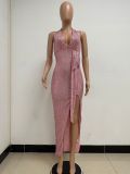 Women Party Sleeveless Halter Neck Backless Sequined Dress