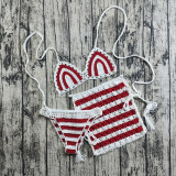 Women Hand Crochet Bikini Beach Striped Swimwear Three-Piece