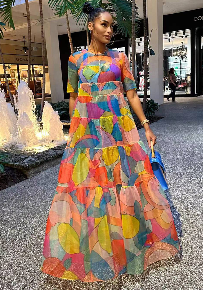 Mesh Printed Bodycon Dress for Evening Parties