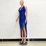 Women Party Sleeveless Halter Neck Backless Sequined Dress