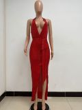 Women Party Sleeveless Halter Neck Backless Sequined Dress